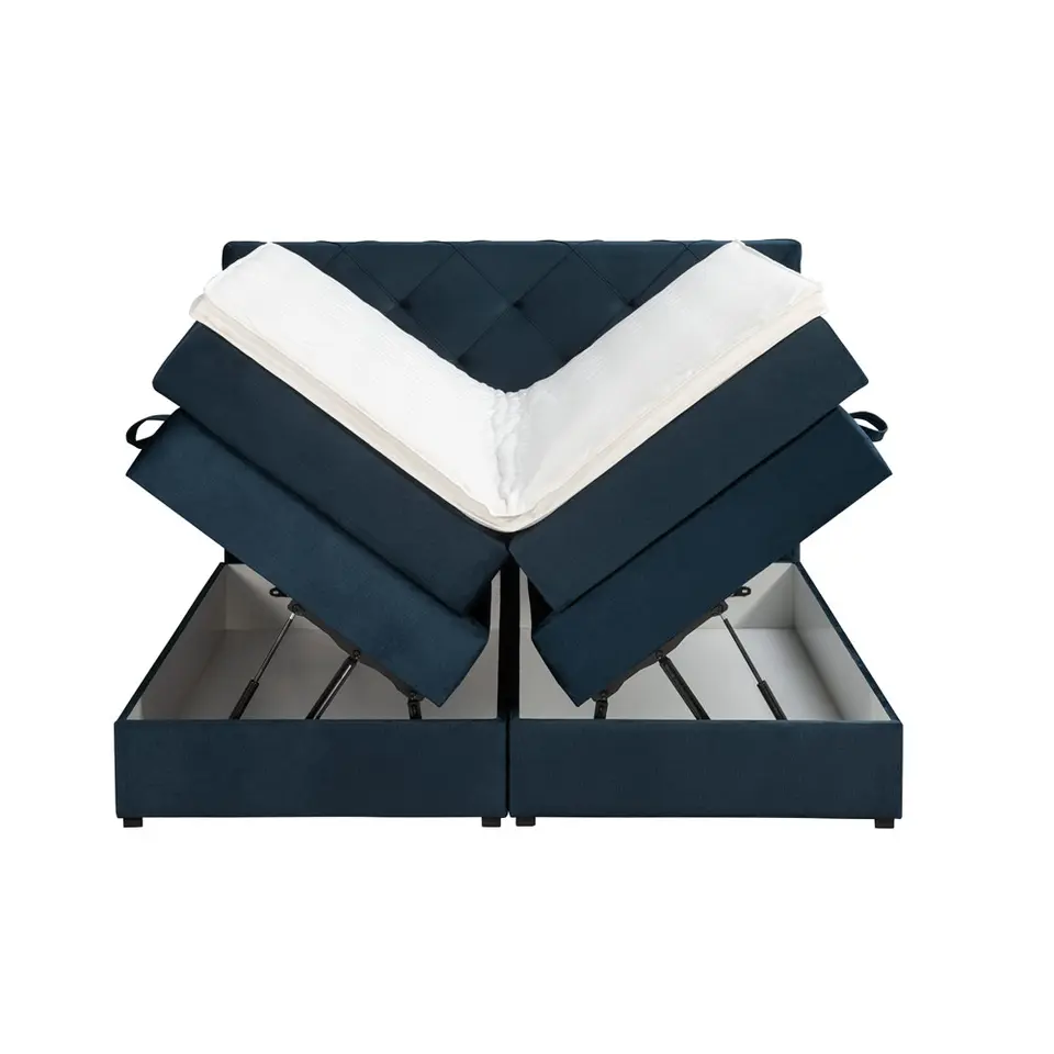 Boxspring met opbergruimte Liv geruit - blauw - 180x200 cm