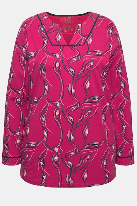 Pyjama, floraler Druck, V-Ausschnitt, Langarm