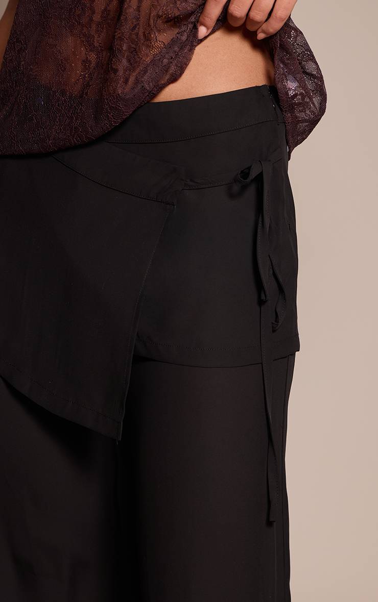 Noir Pantalon En Mousseline Avec Superposition Nouée Et Drapé