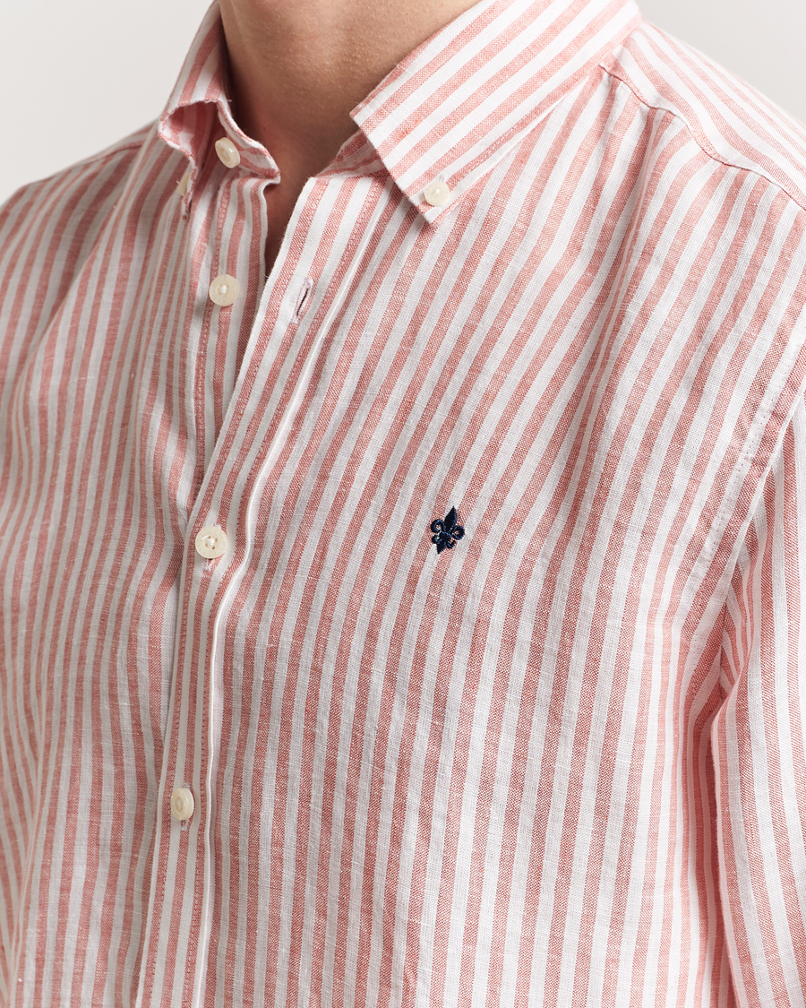 Morris Douglas Striped Linen Shirt Orange