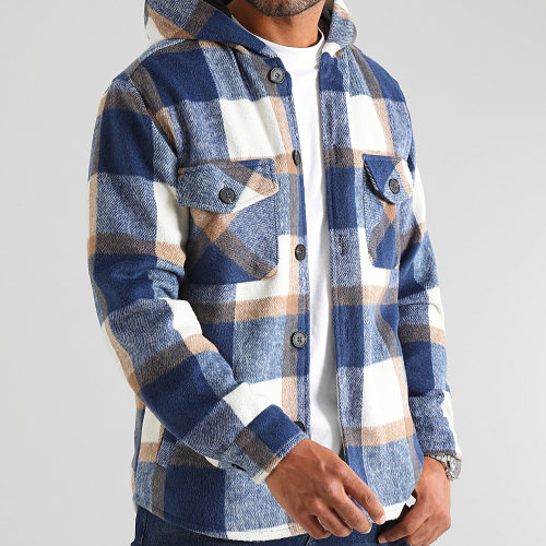 Surchemise A Carreaux Avec Capuche 0389 Bleu Beige
