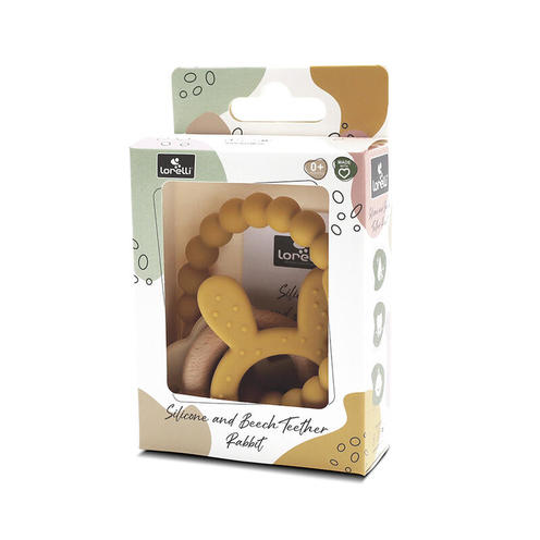 Anneau de dentition en silicone et hêtre Lapin Jaune - LORELLI