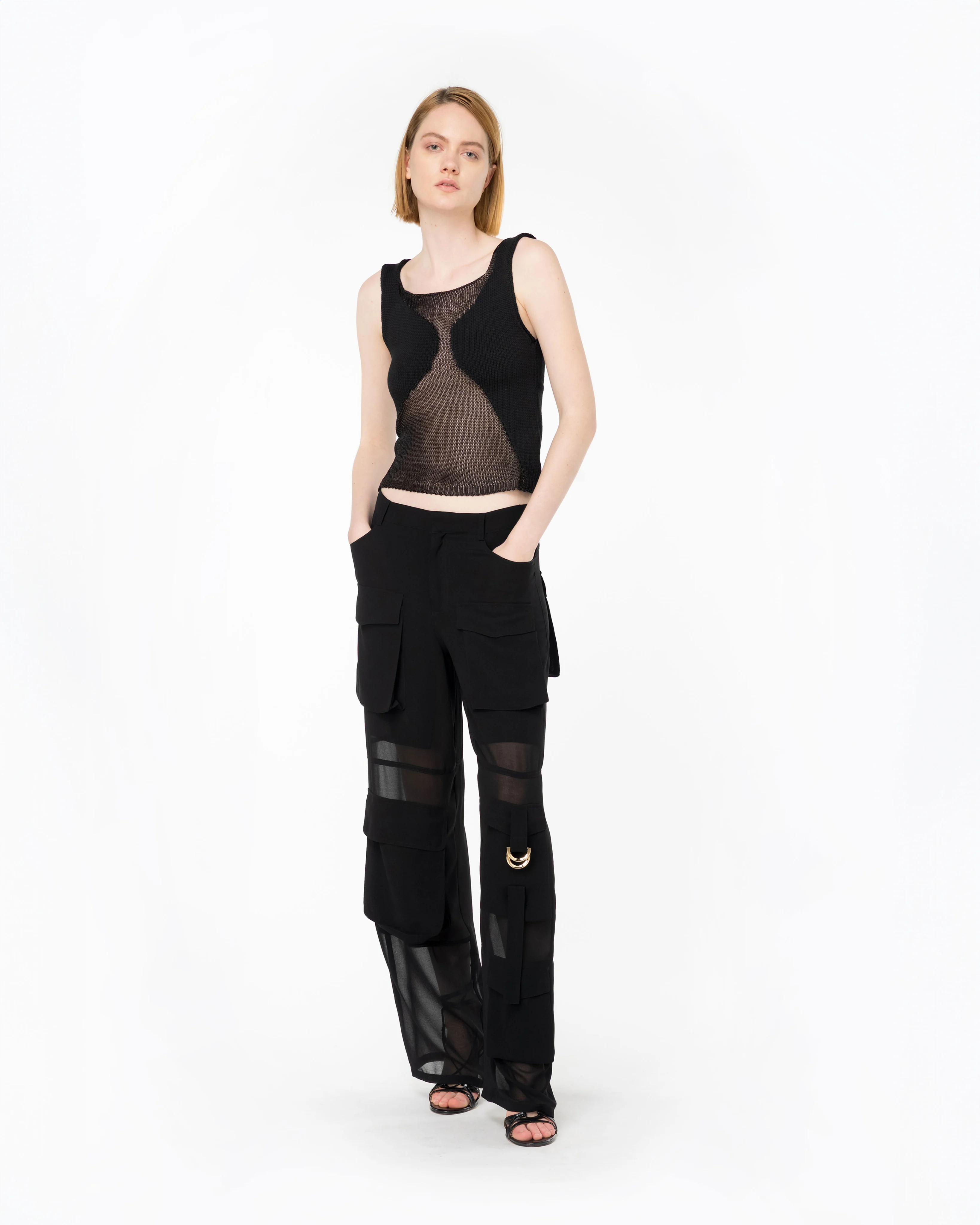 Top filet patchwork transparent | Noir
