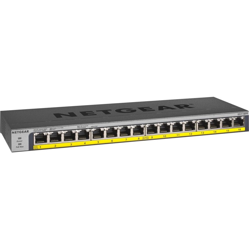 NETGEAR GS116LP Non-géré Gigabit Ethernet (10/100/1000) Connexion Ethernet, supportant l'alimentation via ce port (PoE) Noir