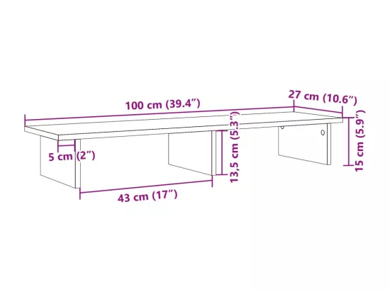 Support de moniteur gris béton 100x27x15 cm bois d'ingénierie