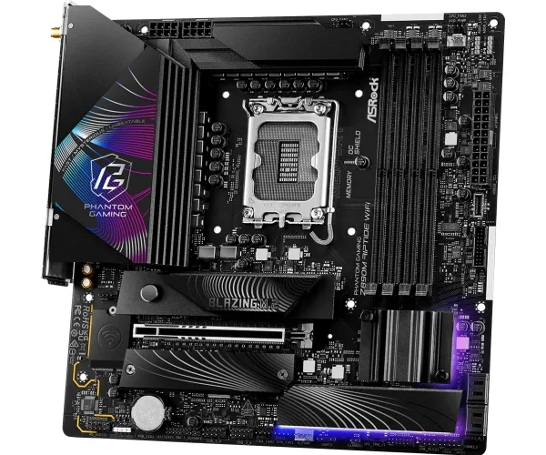 ASRock Phantom Gaming Z890M RIPTIDE WIFI - Bundkort - micro ATX - LGA1851 sokkel - Z890 Chipset - USB4, USB 3.2 Gen 2, USB 3.2 Gen 1 - 5 Gigabit Ethernet, Wi-Fi 6E, Bluetooth - onboard grafik (CPU påkrævet) - HD Audio (8-kanaler)