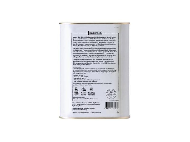 Mahler & Co. Bio Olivenöl «Cucina» extra nativ mild 3 l Griechisches Speiseöl in Bio-Qualität
