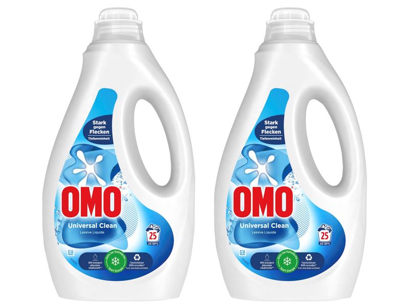 Omo Flüssigwaschmittel Universal Clean 2 x 1.132 l Flüssigwaschmittel universell einsetzbar für alle Textilien