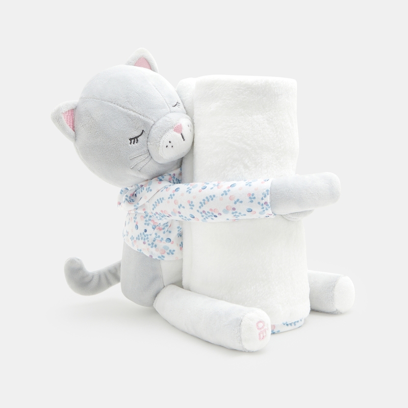 Doudou chat et plaid blanc naissance