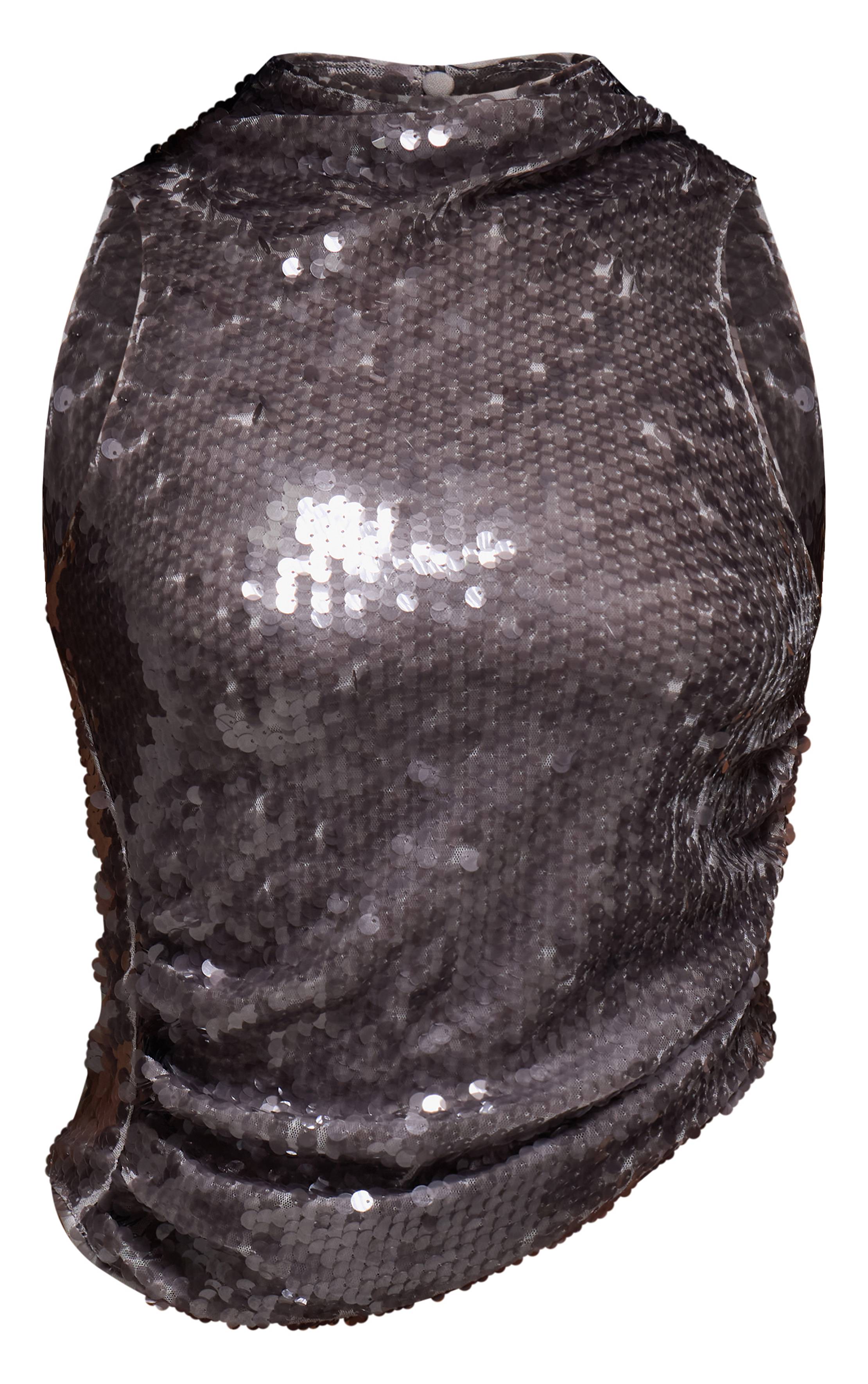Gris Haut Asymétrique Froncé À Sequins
