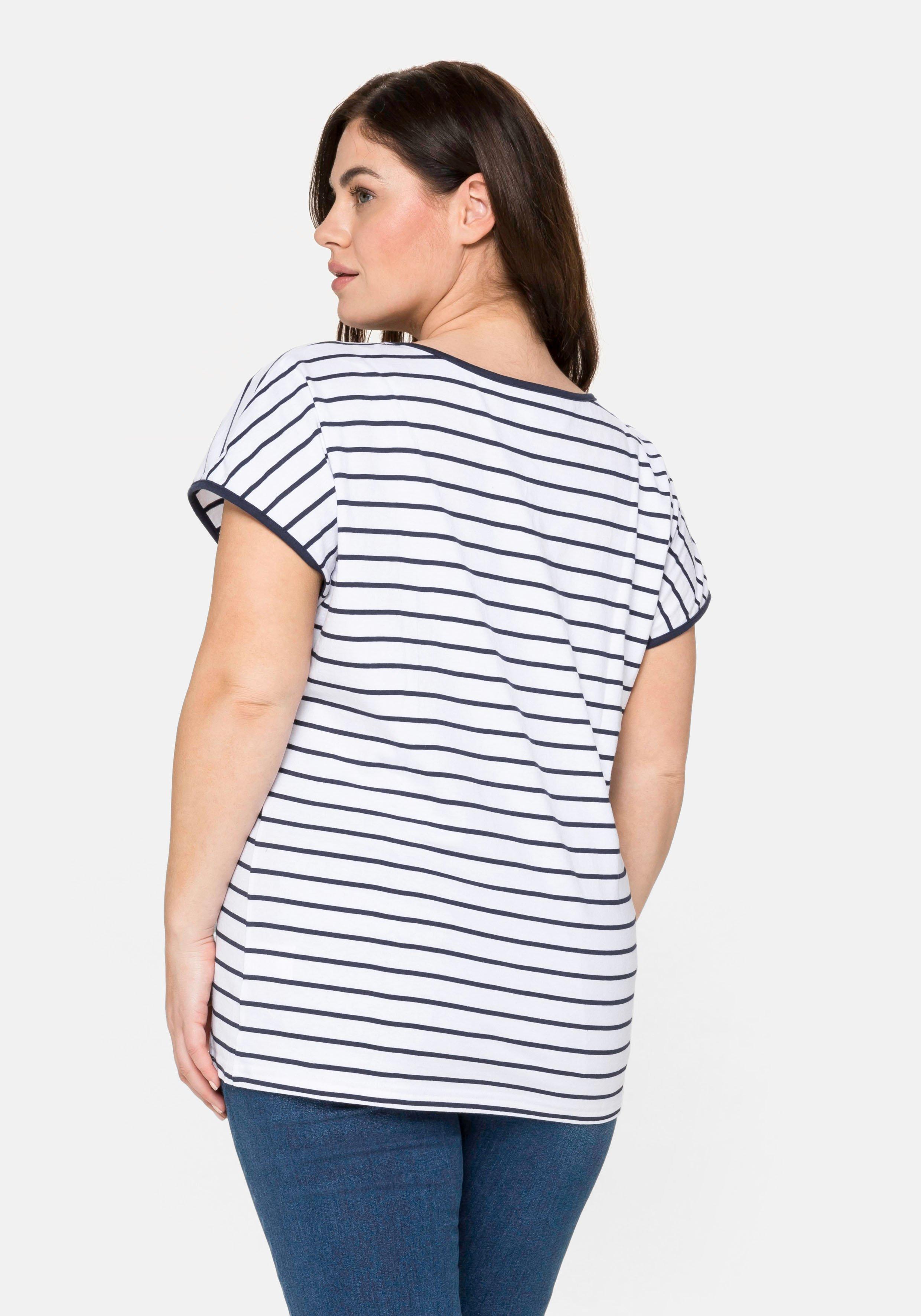 T-Shirt mit Ringeln und Statement-Foliendruck