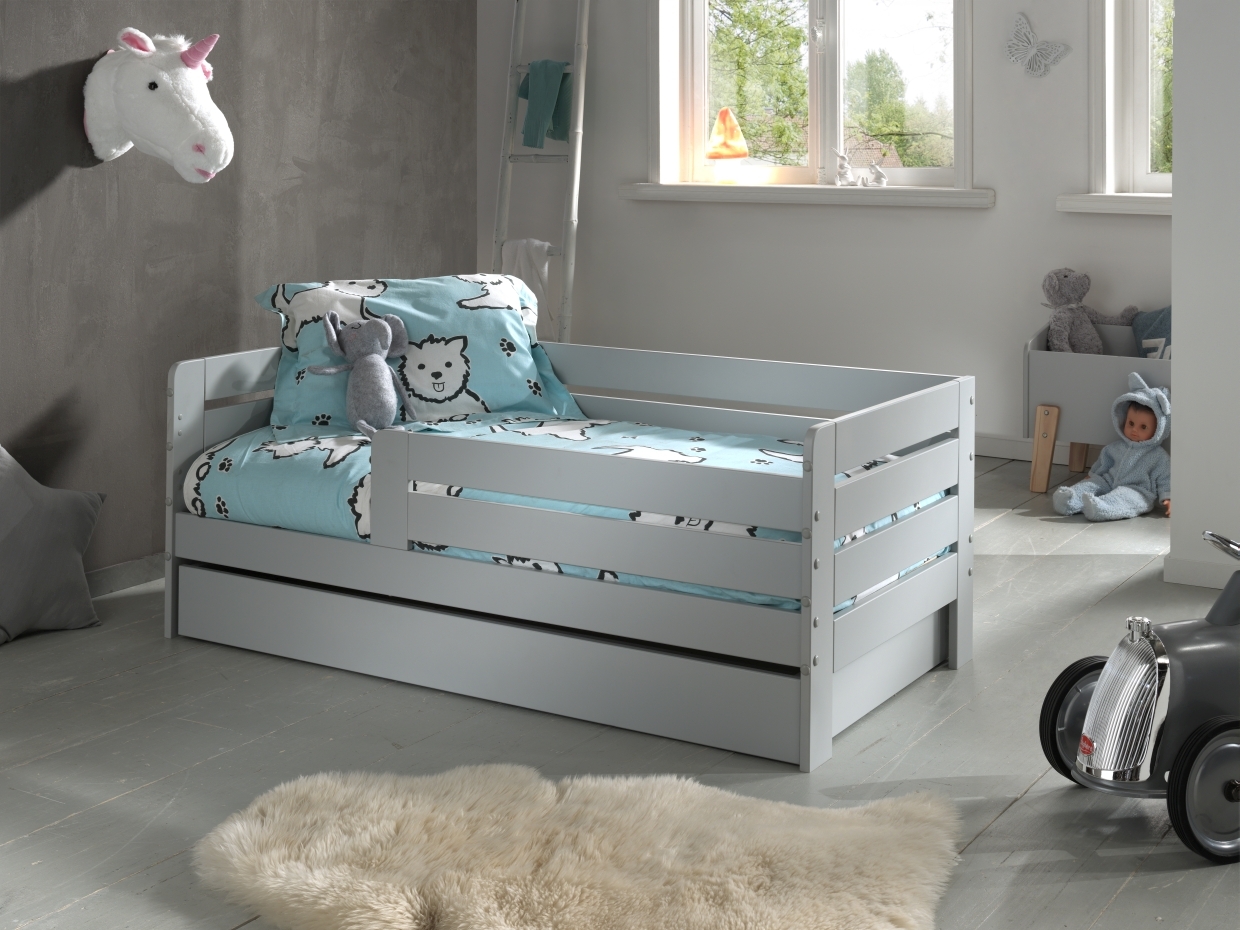 Kinderbett - grau lackiert - Umrandung - Rolllattenrost - Bettschublade - 70x140 cm