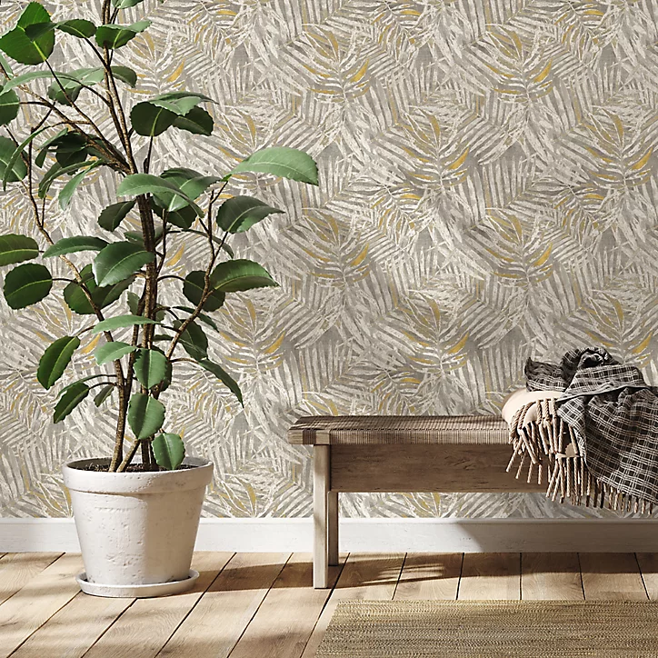 Papier peint Vinyle Intissé GoodHome Perod beige et jaune