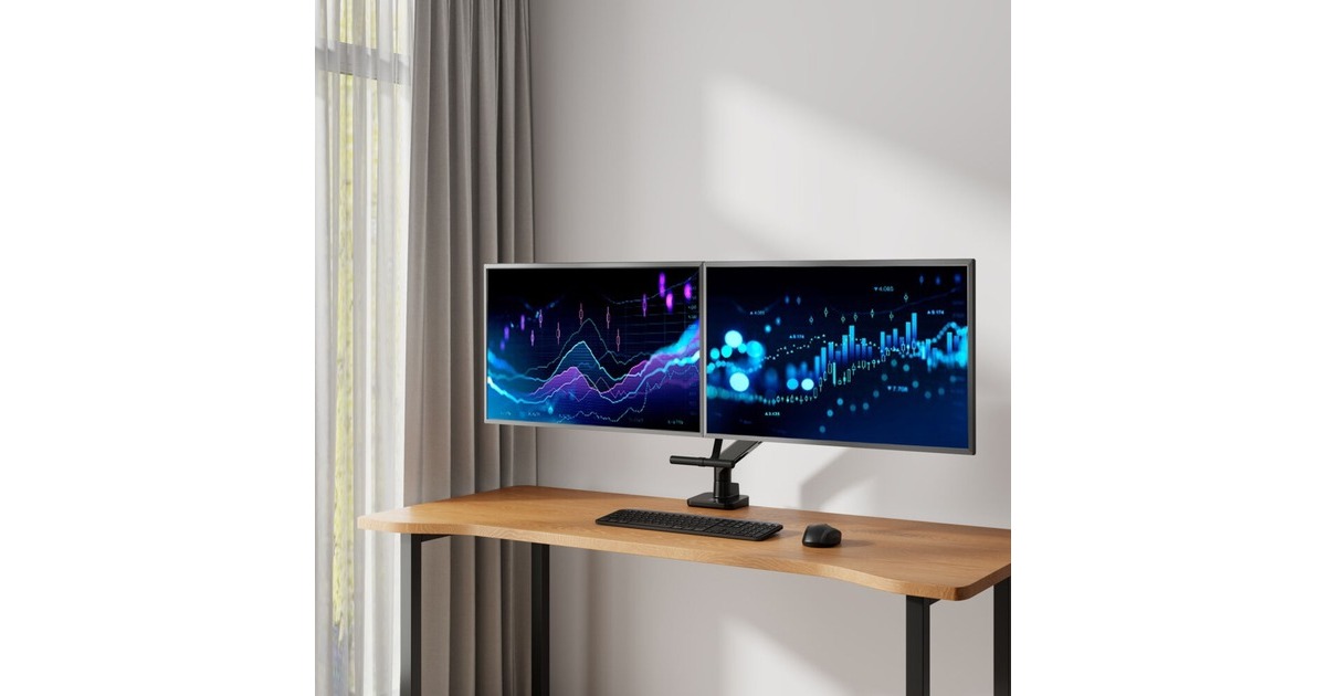 ACT ConnectivityMonitorarm office premium, gasveer, crossbar, 2 monitoren  (Zwart)