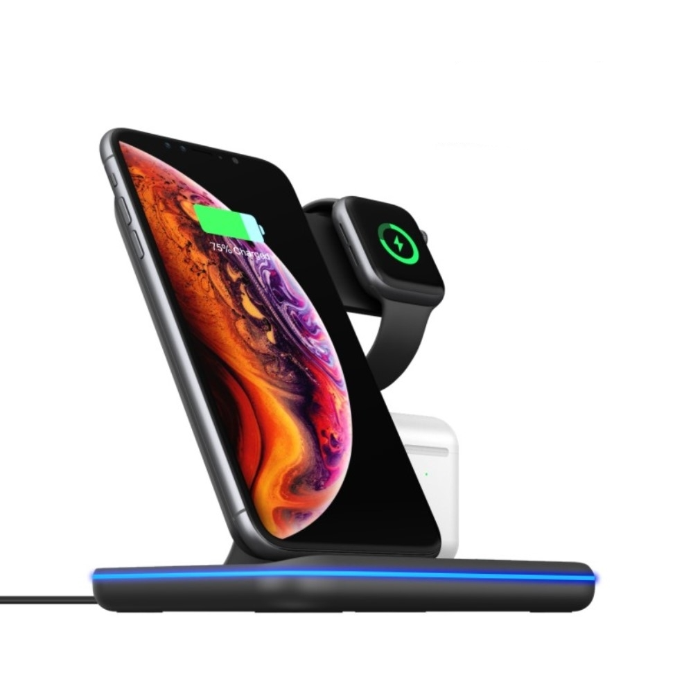 3in1 Apple Watch / Smartphone / AirPods 15W Qi Fast Charging Ladegerät Ständer Dockingstation - Weiss