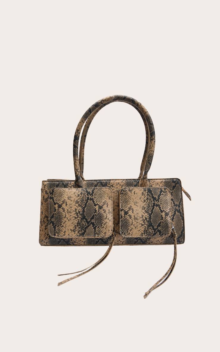 Snake Print Sac À Bandoulière Beige Avec Détail Poche Motif Synthétique