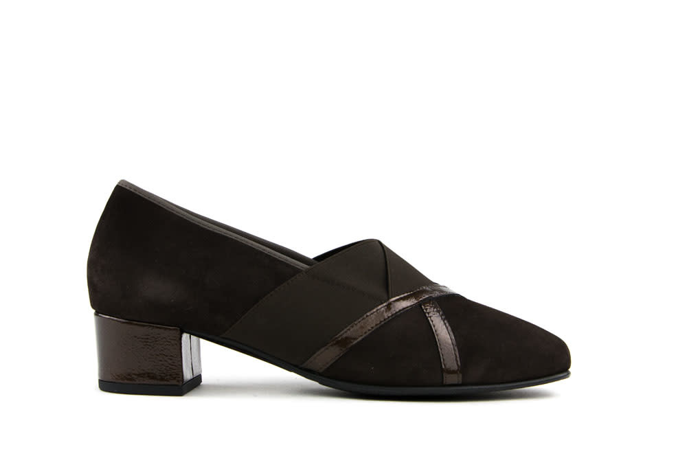 Hassia Pump Darkbrown Suede Shinylack Evelyn