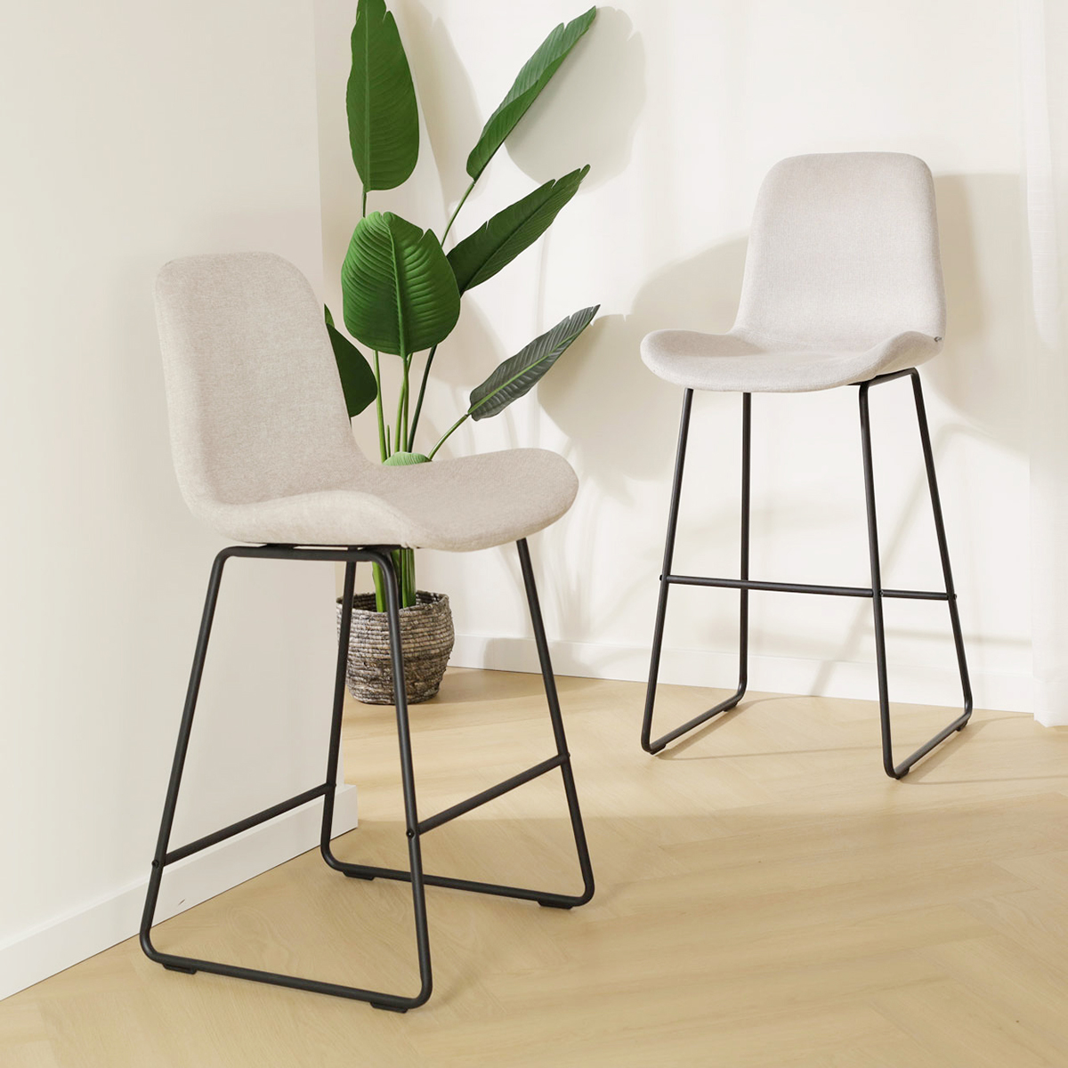 Barkruk Nino-Fé beige - zwart onderstel - 75 cm