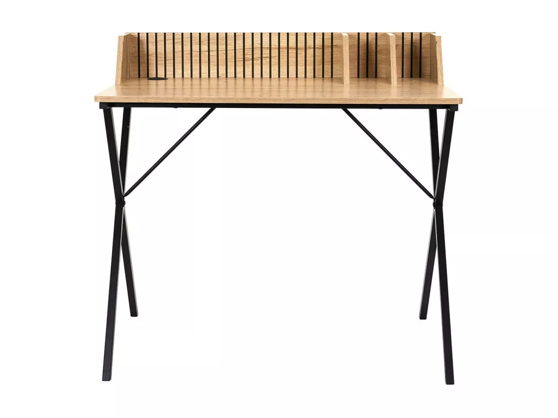 PAJAN - Bureau avec petits rangements Effet Bois avec Tasseaux