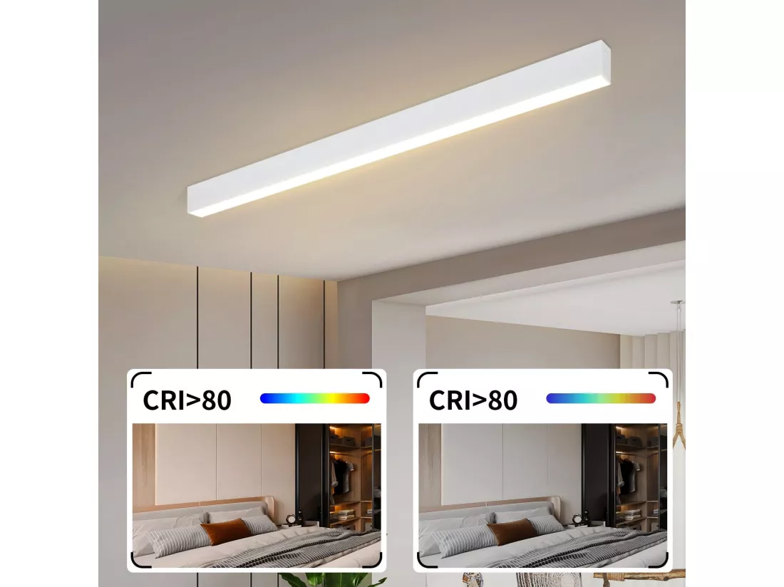 NETTLIFE Plafonnier LED Moderne 80CM Lampe de Bureau Longue Plafond 25W Dimmable avec Télécommande pour Salon Chambre à Coucher