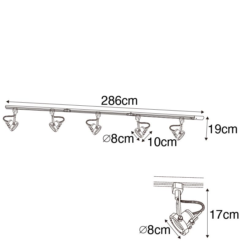 Modern railsysteem met 5 spots zwart 1-fase  - Iconic Suplux