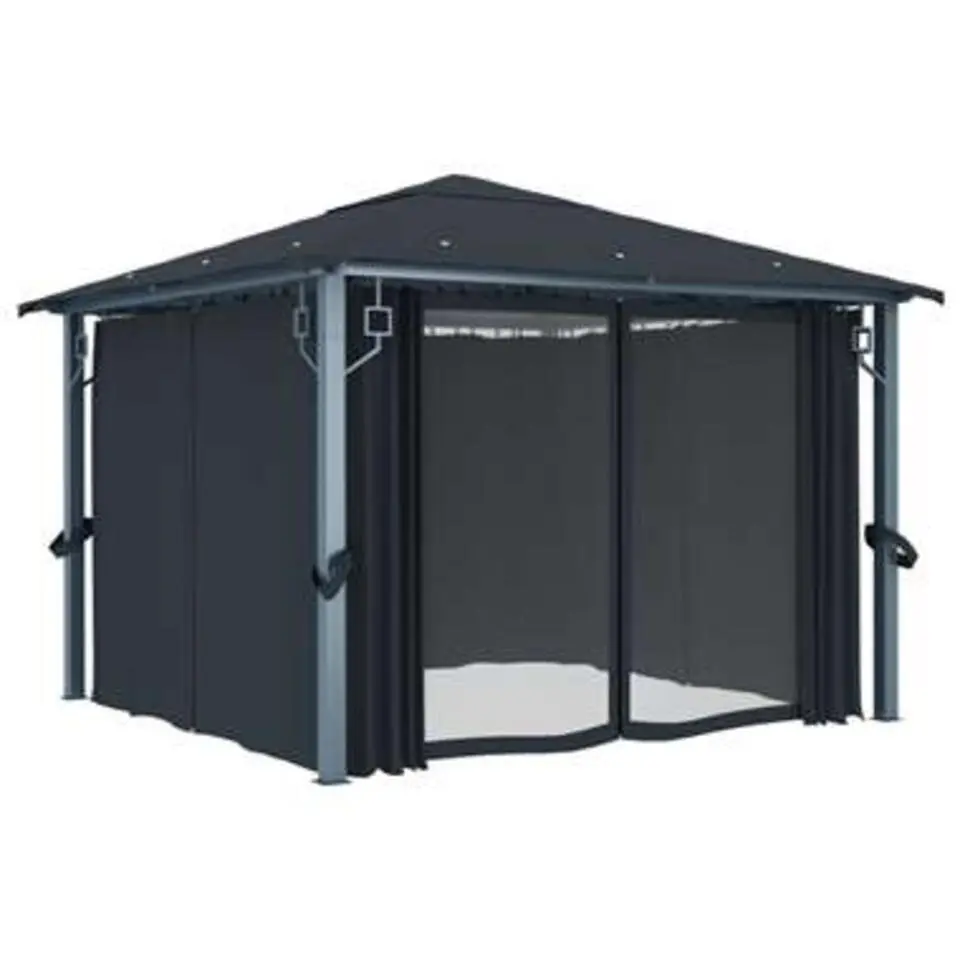 VIDAXL Prieel met gordijn 300x300 cm aluminium antraciet