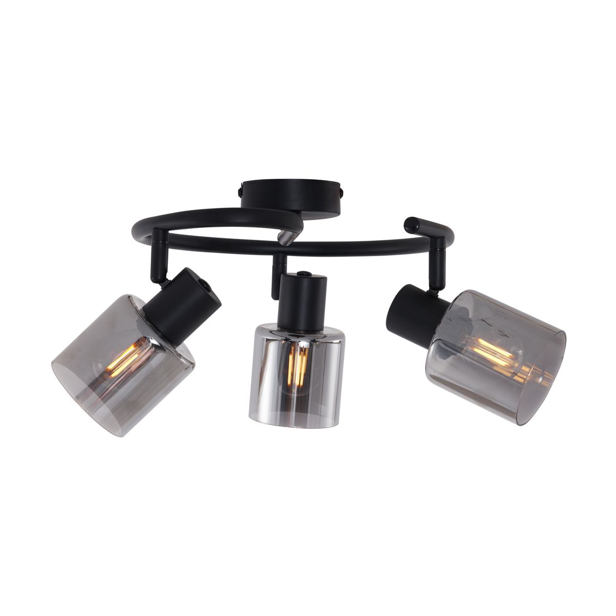 Moderne plafondlamp zwart met smoke glas wokkel 3-lichts - Cilin