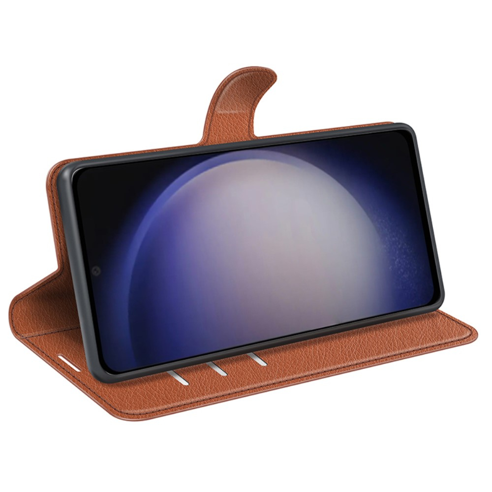 Samsung Galaxy S24 Leder Tasche Flip Cover Litchi Look - Braun