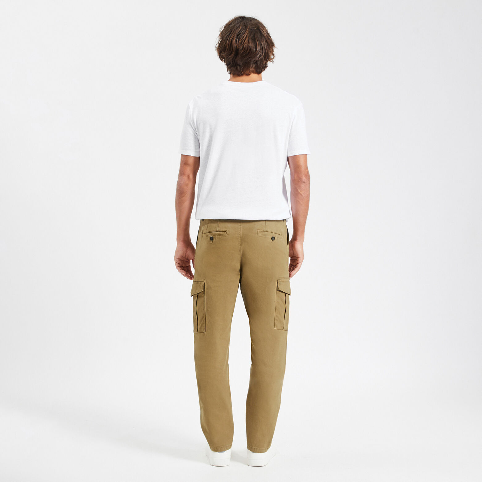 Pantalon cargo droit poches côtés Beige