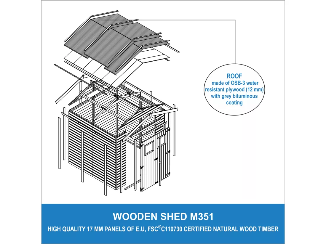 Abri de Jardin en Bois - H228x222x233 cm/4,2 m² - TIMBELA M351