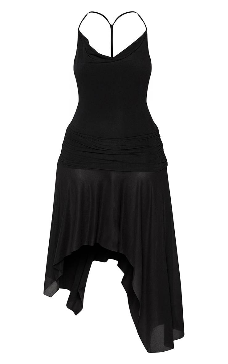 Noir Robe Mi-longue Shape À Col Bénitier, Ourlet Volant En Mousseline Oignon