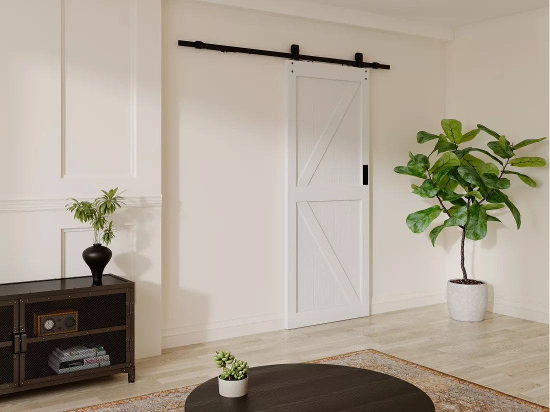 Porte coulissante avec système en applique - Bois et MDF - blanc - H205 x 93 cm - NEFARA