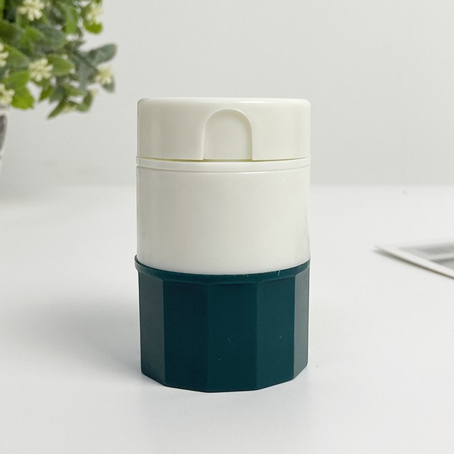 (65x40mm) Tabletten Teiler Mini Medikamenten Schneider mit Aufbewahrungsfach - Weiss / Grün