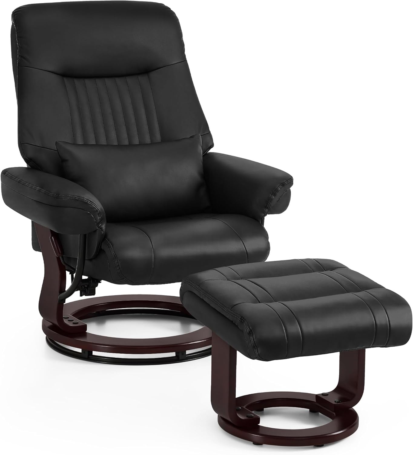 M MCombo Relaxsessel mit Liegefunktion, Lesesessel, 360° Drehbarer Fernsehsessel mit Hocker, mit Kissen & Seitentasche, bis 120 Kg Belastbarer TV-Sessel für Wohnzimmer, 9035 (Schwarz-Kunstleder)
