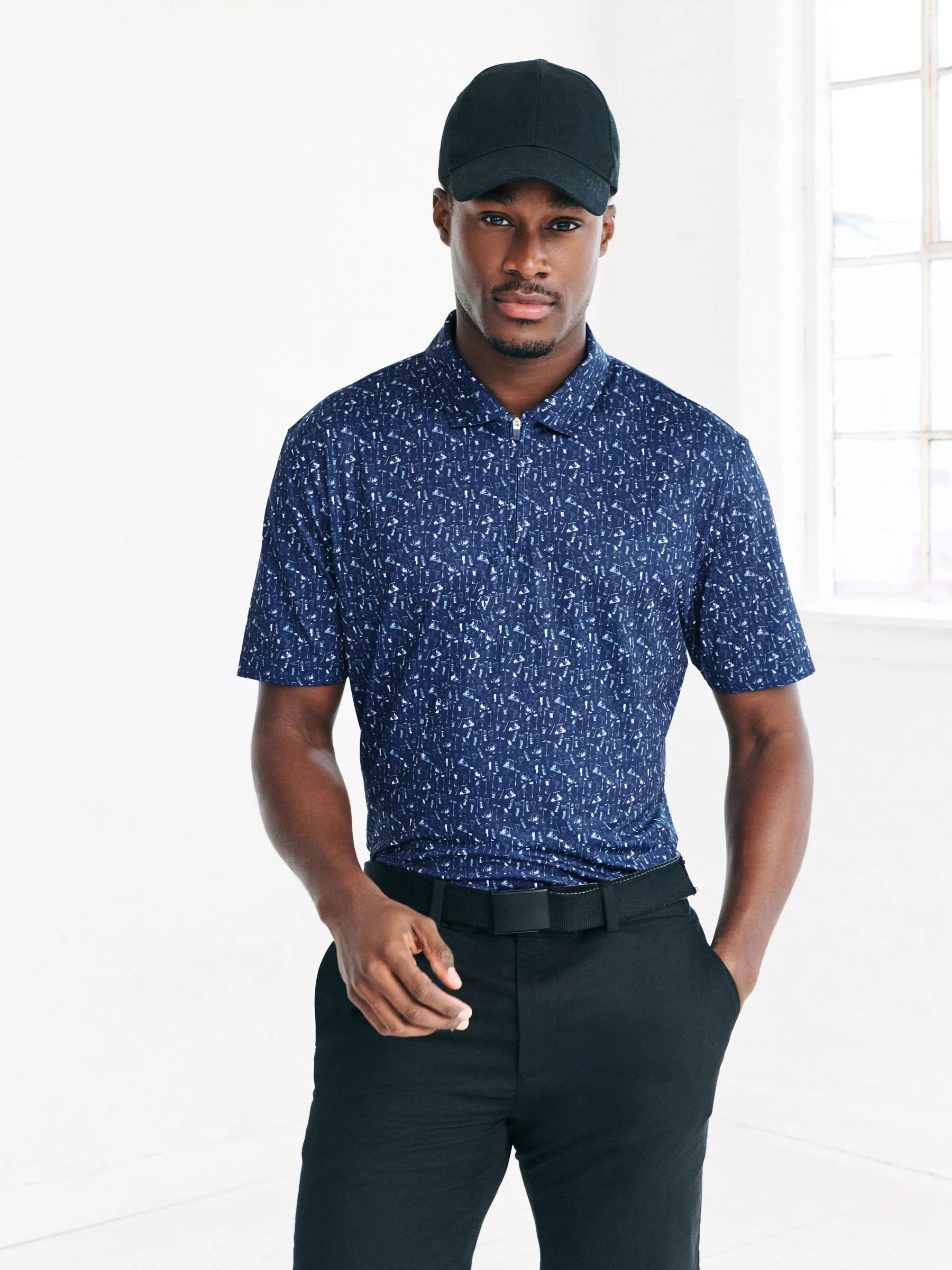 Donkerblauw - Active Geometric Print Golf Polo Shirt