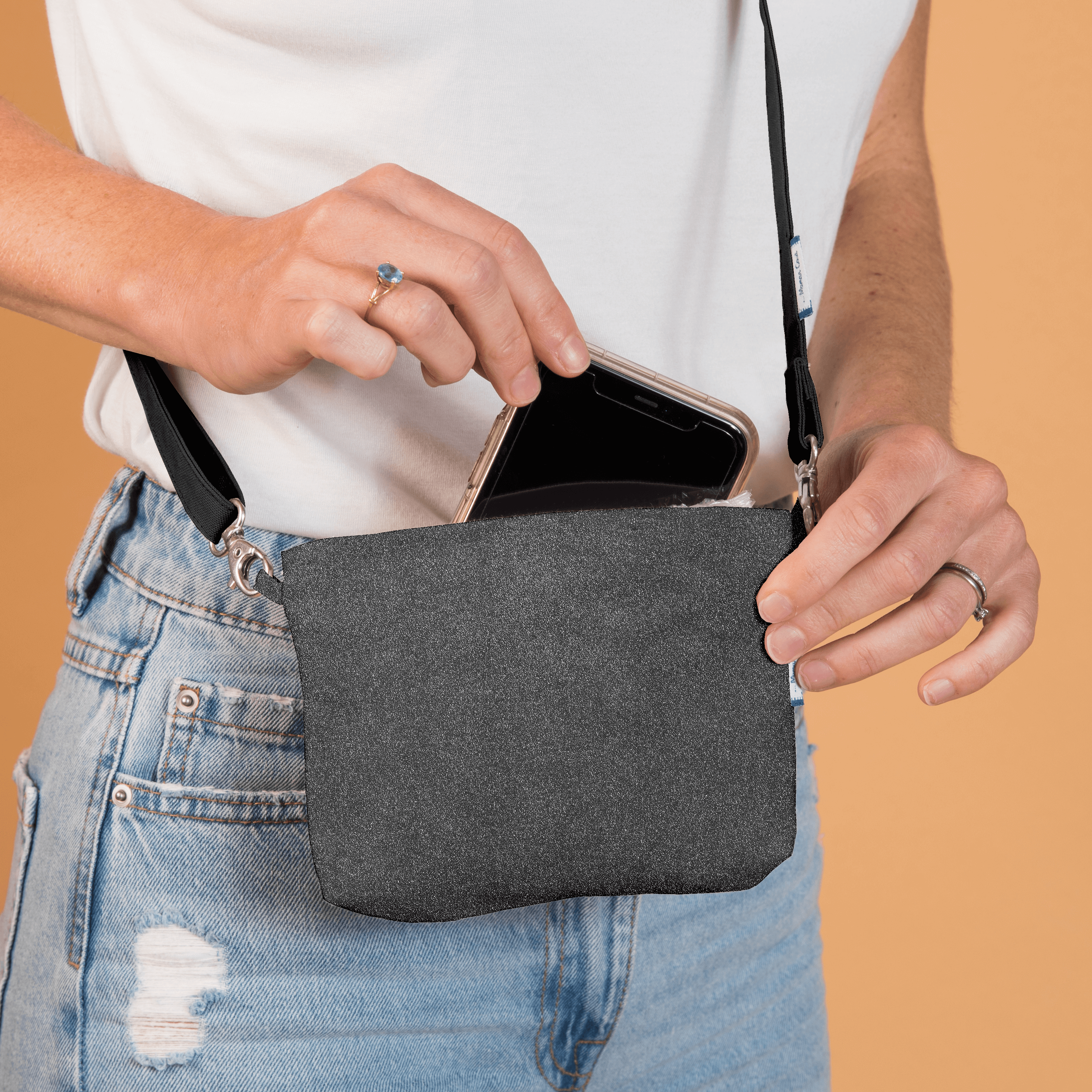 Mini Pochette Tissu Suédine Pailletée Argent