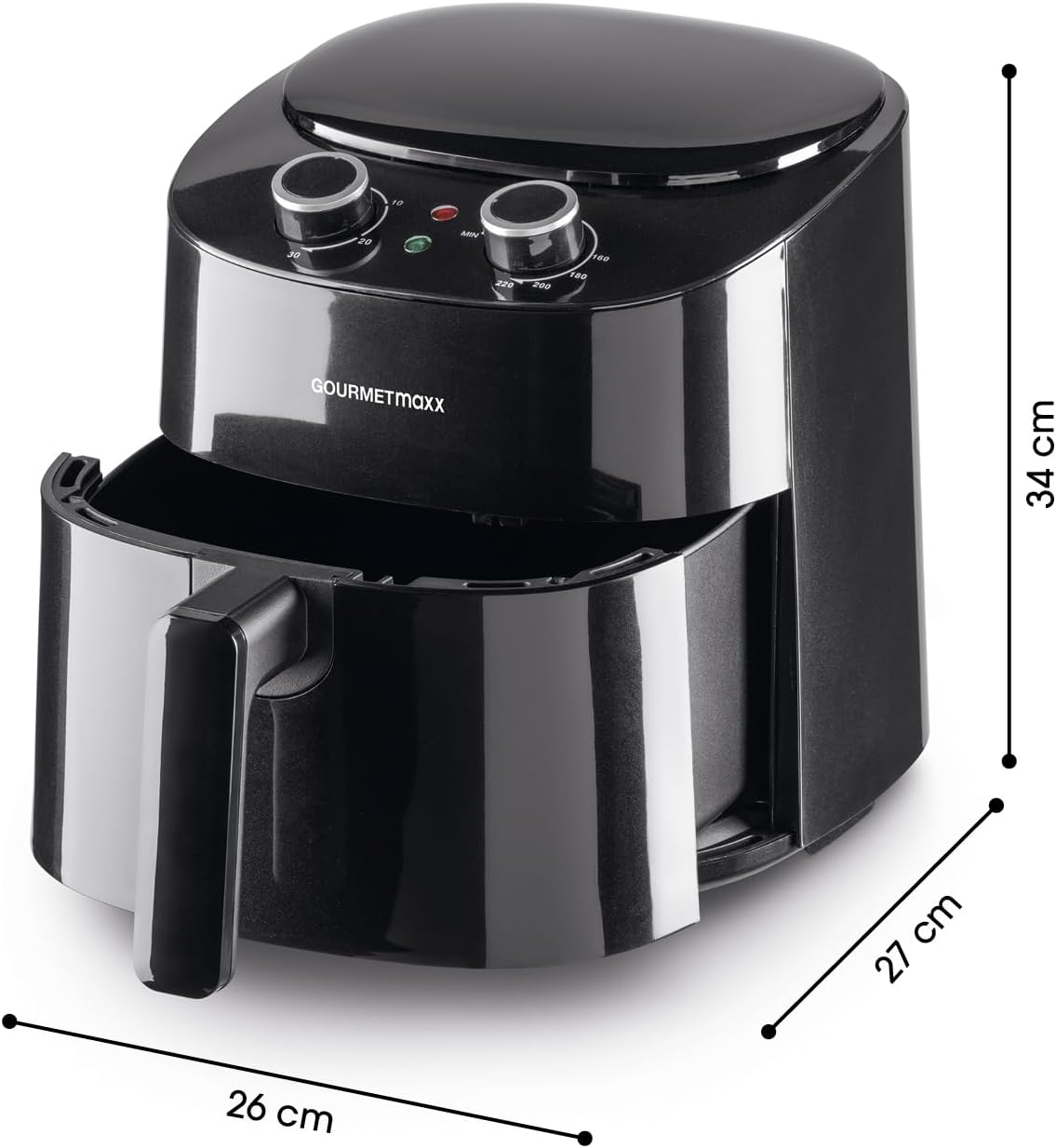 GOURMETmaxx Heißluftfritteuse 4,5L | Airfryer mit 8 Programmen, ideal zum besonders fettarmen Garen, Grillen oder Backen ohne Öl | Mit LCD-Display, Timer- & Stay-On-Funktion | 1400W [Schwarz]