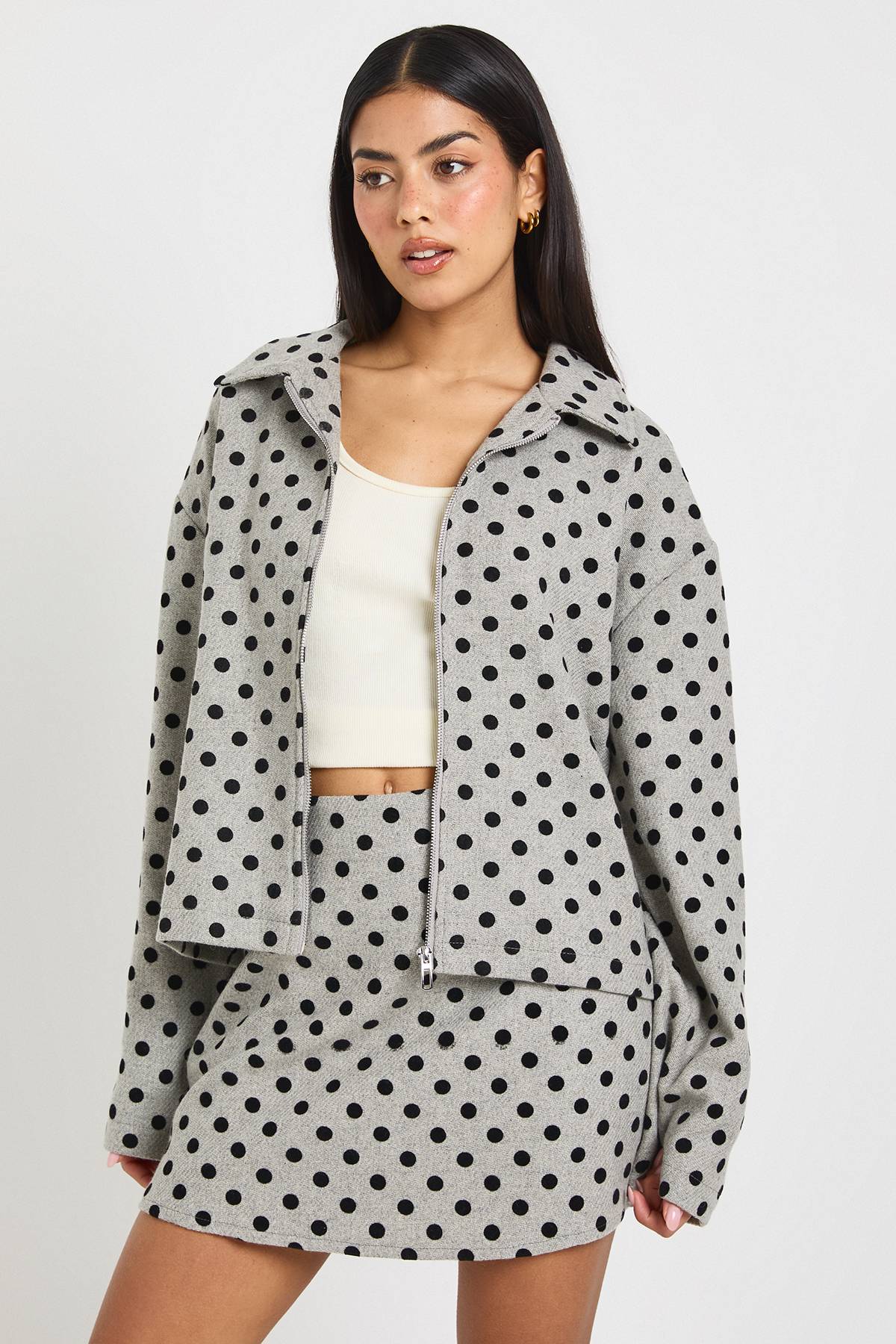 boohoo Mini-jupe À Pois Aspect Laine