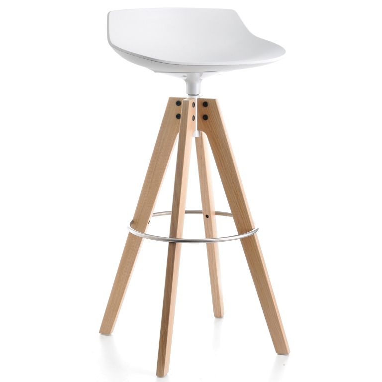 MDF Italia Flow Stool barkruk 78cm met VN gebleekt eiken onderstel wit