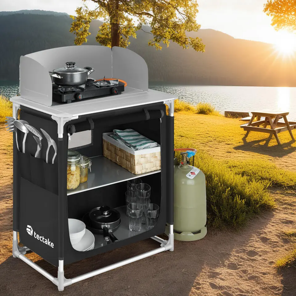 tectake - Campingkeuken 76x53,5x107cm, Zwart