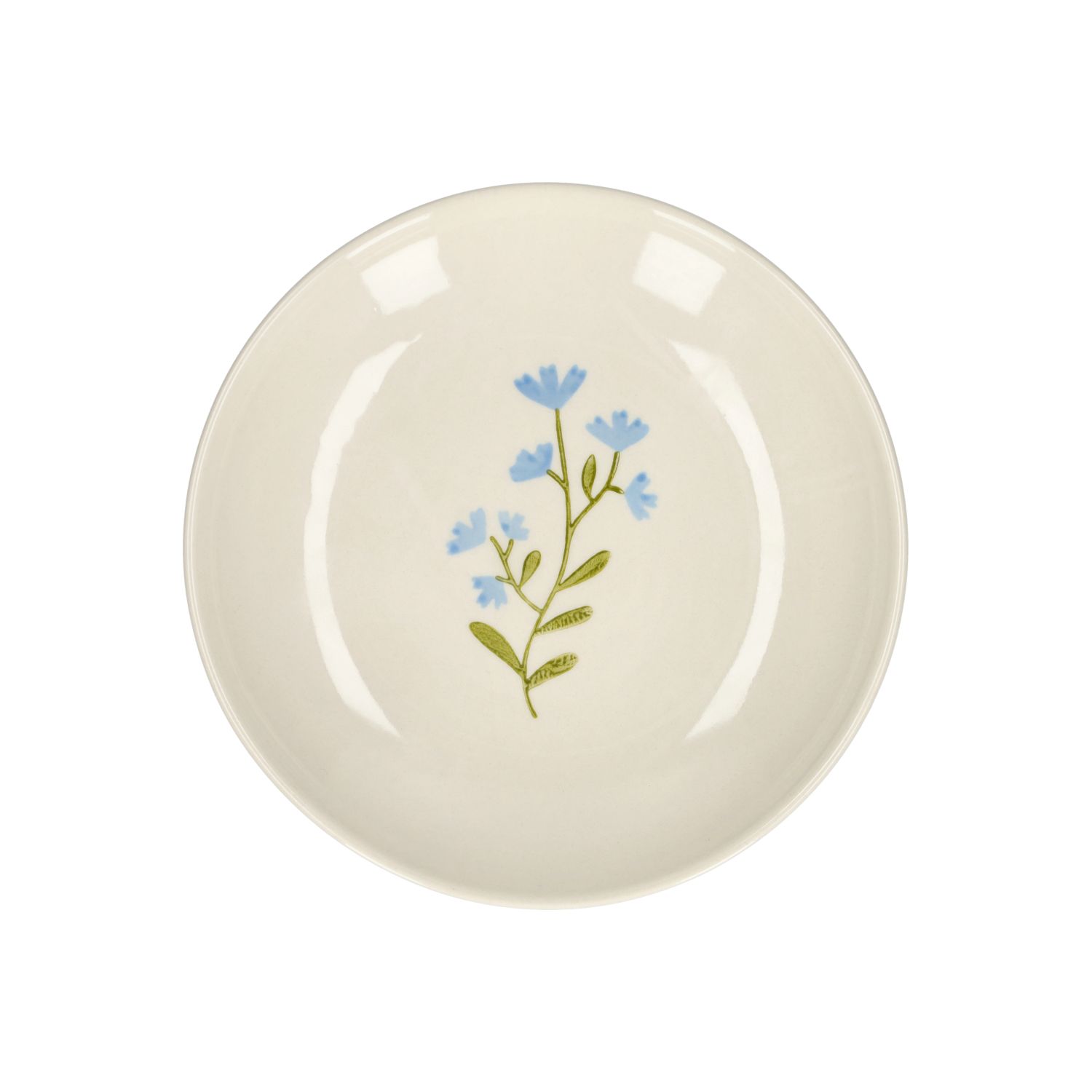 Gebaksbordje, steengoed, blauwe bloem, Ø 16 cm