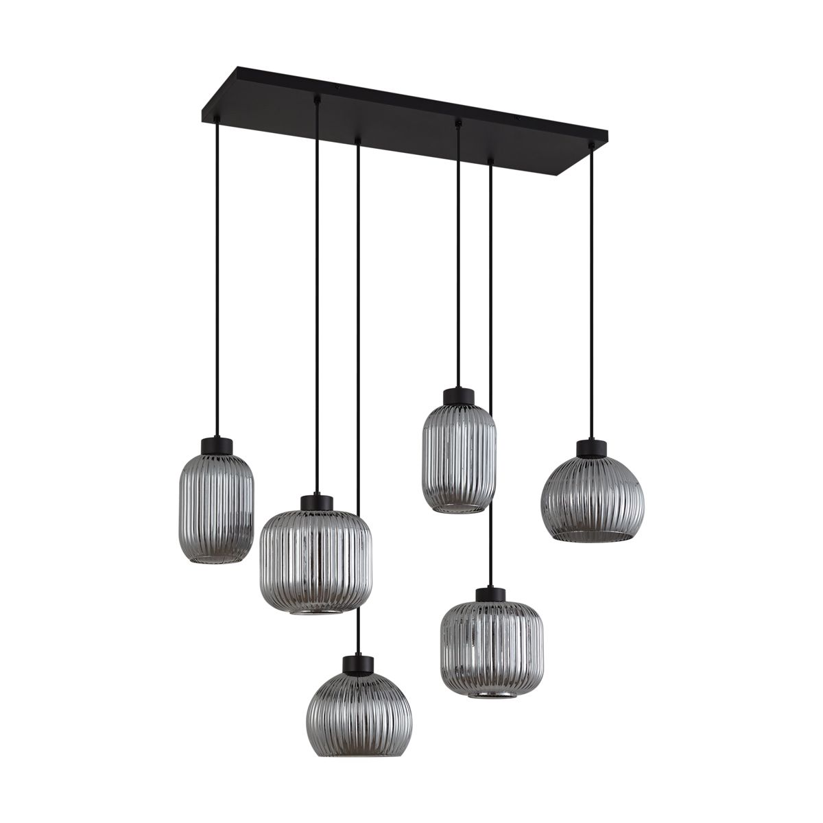 Design hanglamp zwart met smoke glas 6-lichts - Ana
