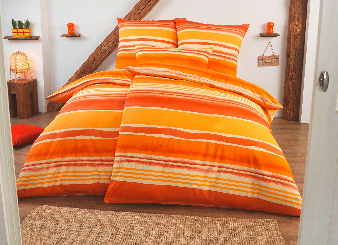 Beidseitig bedruckte Bettwäsche-Garnitur in Polycotton-Qualität