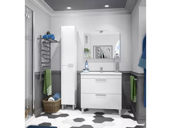 Colonne salle de bain avec 2 portes coloris blanc brillant - 182 x 30 x 25 cm