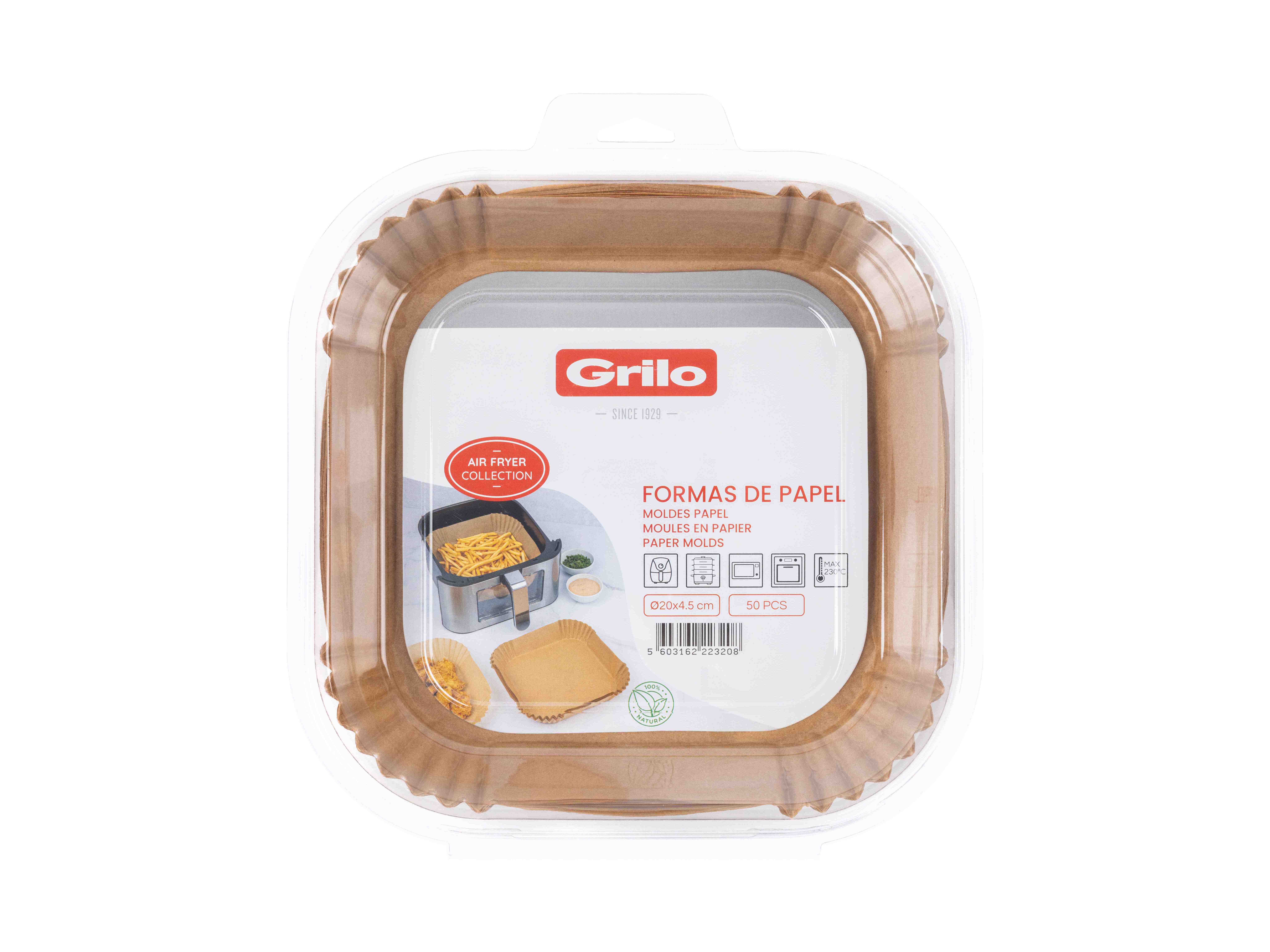 FORMAS AIR FRYER GRILO PAPEL QUADRADAS 20CM 50 UNIDADES