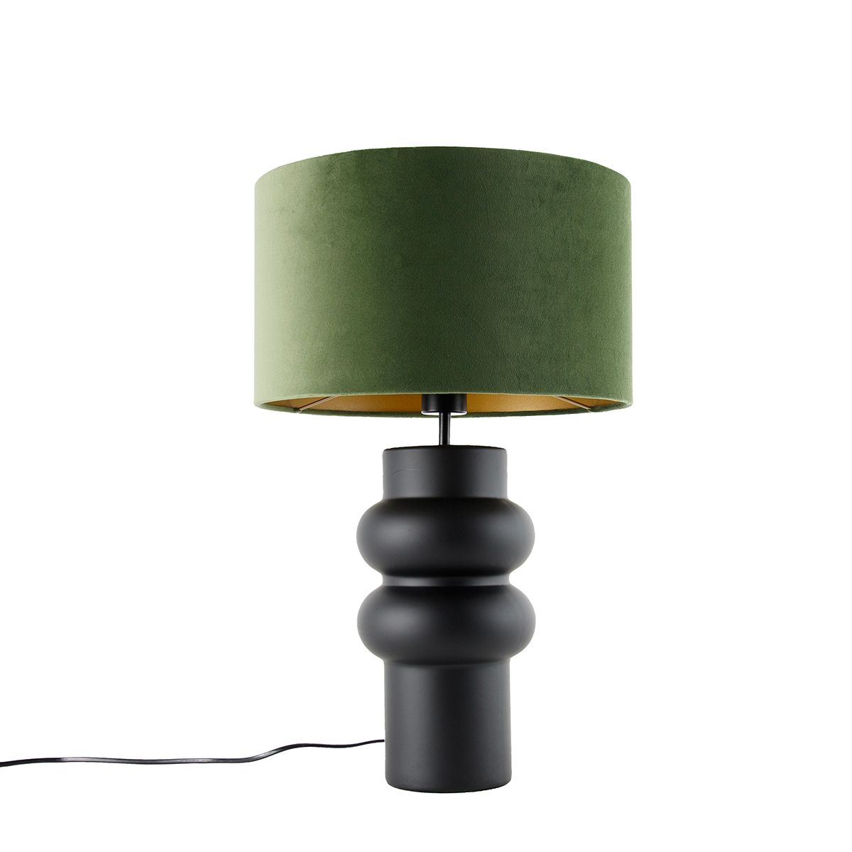 Design tafellamp zwart 17 cm velours kap groen met goud 35 cm - Alisia