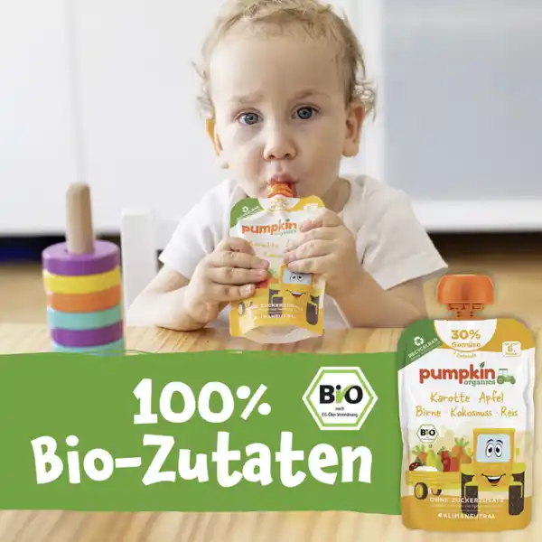 Bio Quetschie mit Karotte, Apfel, Birne, Kokosnuss & Reis