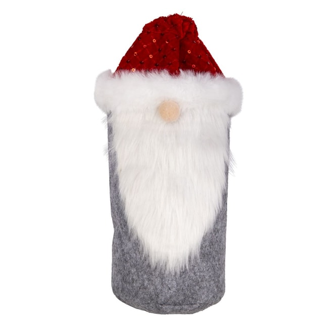 Geschenksäckchen für Weinflasche - Wichtel - rot/weiß/grau - ca. 10 x 27,5 cm