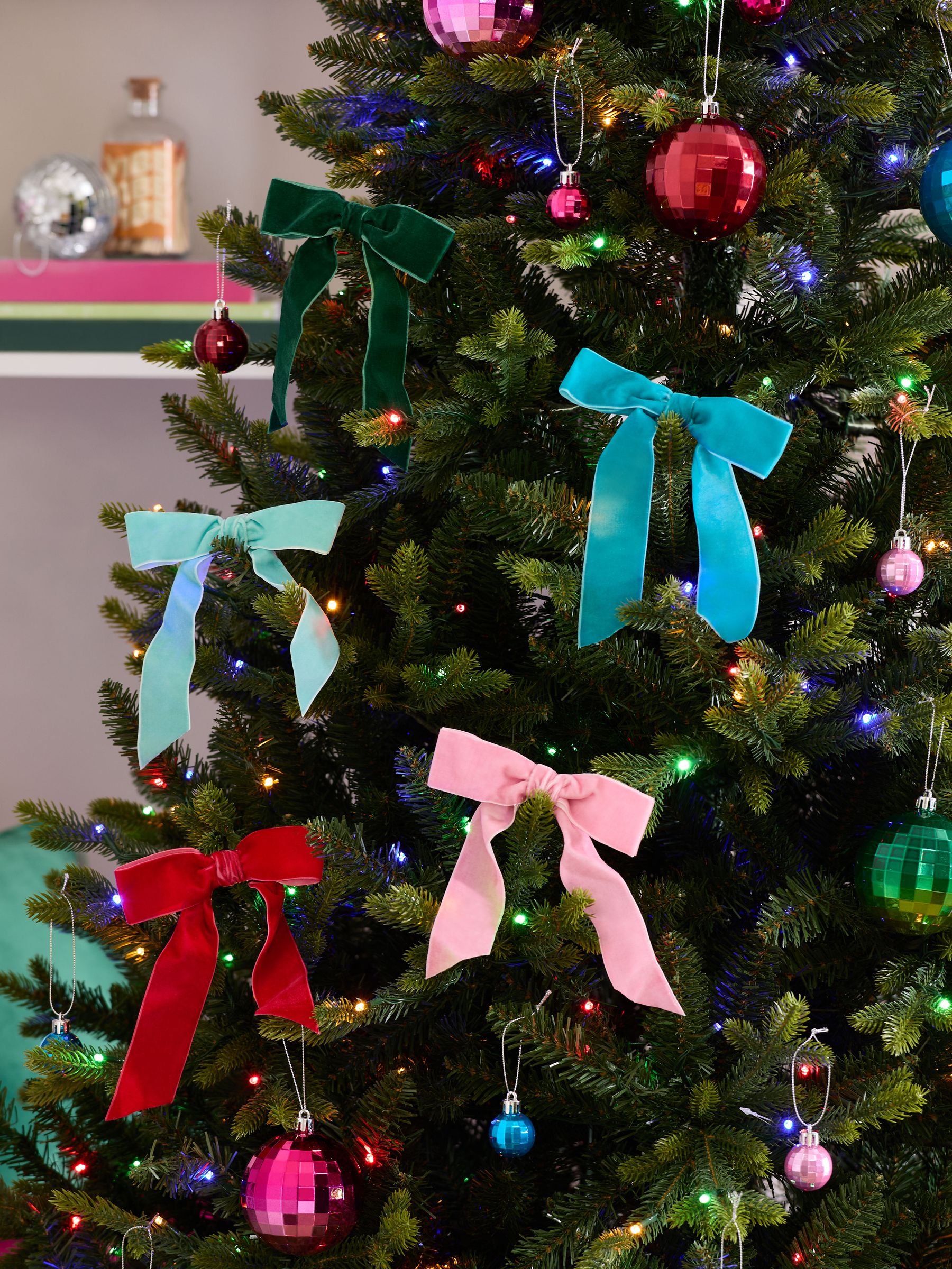 Set van 5 fluwelen strik kerstballen