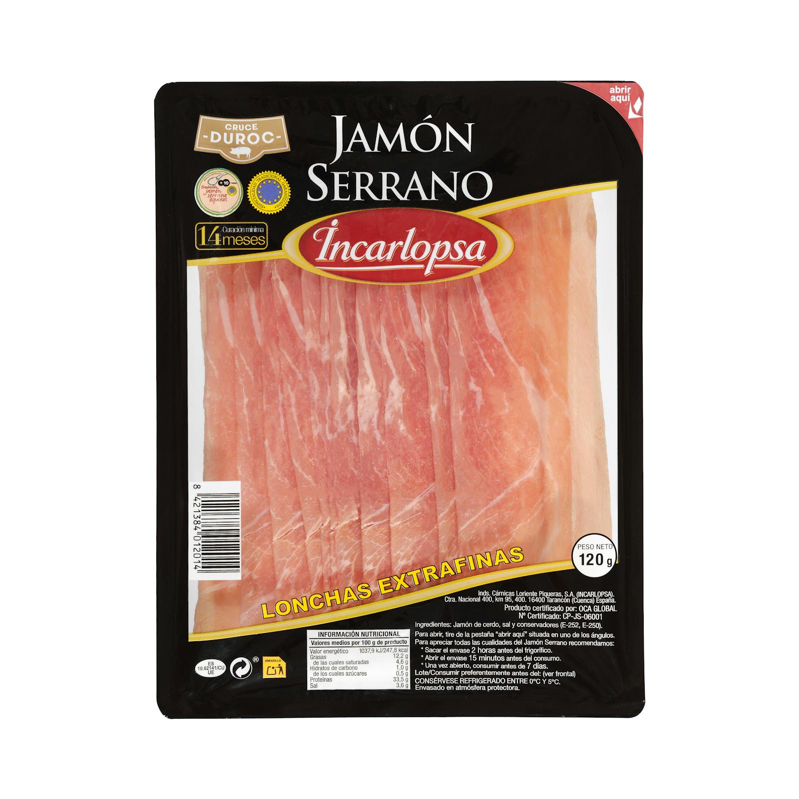 Jambon Serrano Incarlopsa, tranches extra-fines